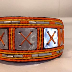 Perlenhalsband-Hundehalsband-Massai-Hund-orange-Glasperlen