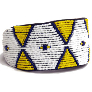 Perlenhalsband-Hundehalsband-Simomilano-Glasperlen-Hund-Afrika-gelb-weiss-blau
