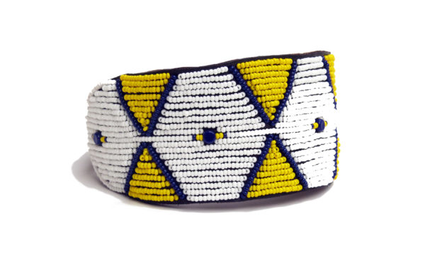 Perlenhalsband-Hundehalsband-Simomilano-Glasperlen-Hund-Afrika-gelb-weiss-blau