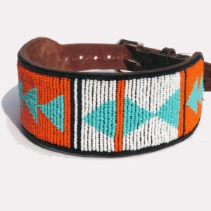 Perlenhalsband-Hundehalsband-Massai-Hund-orange-türkis-Glasperlen