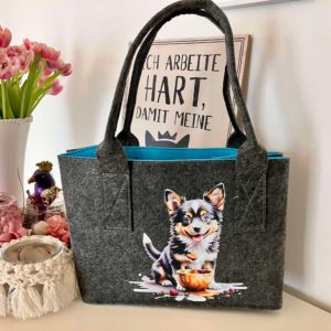 Kleine Filz Tasche - dunkelgrau - türkis - Chihuahua