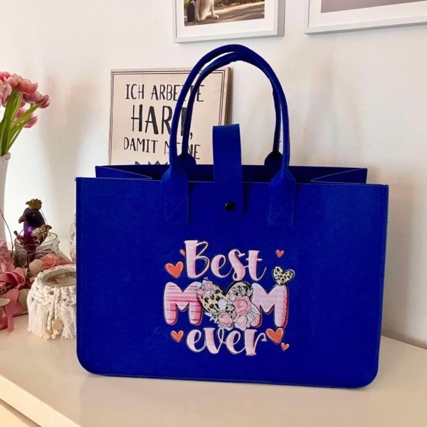Filz Tasche - Einkaufstasche - Trainingstasche - blau - Best Mom ever