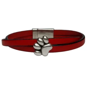 Armband-Lederarmband-Pfote-Hund-Hundepfote-Wickelarmband-Schmuck-Schmuckstueck-rot