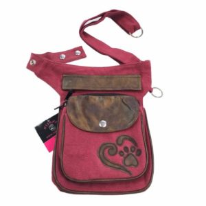 Bauchgurt-Hueftgurt-Bauchtasche-Hip Bag-Hundespaziergang-Hund-Pfoten-Gudibeutel-Unterwegs-Vintage-Nijens-Kunstleder-Canvas-Hannover05043-Herz-rot