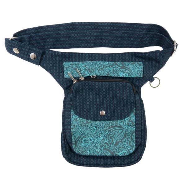 Bauchgurt-Hueftgurt-Bauchtasche-Hip Bag-Hundespaziergang-Hund-Pfoten-Gudibeutel-Unterwegs-denim-Muster-blau-Nijens-Hannover HS-571