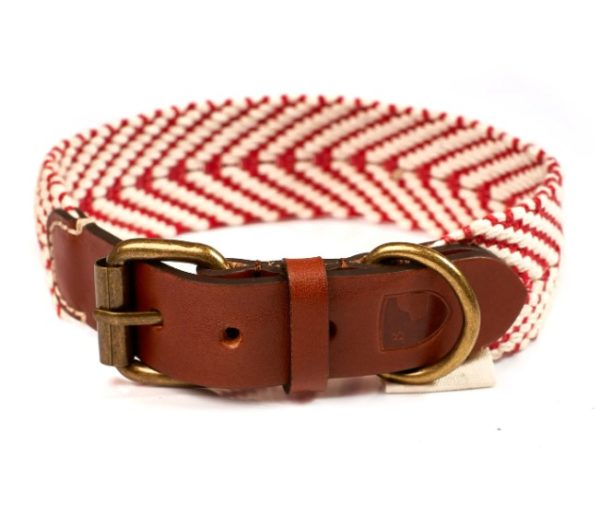 Buddys-Halsband-Hundehalsband-geflochten-bio-peruvian-indian-geschmeidig-Sommer-Sonne-Cap rocat Strawberry-rot-weiss