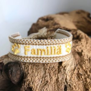 Cotton Armband-Armband-Baumwolle-gewoben-trendig-Hund-Hundeliebhaber-Familiä-Pfoten-weiss-gold-1