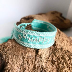 Cotton Armband-Armband-Baumwolle-gewoben-trendig-Hund-Hundeliebhaber-Happy together-Pfote-Fuss-tuerkis-1