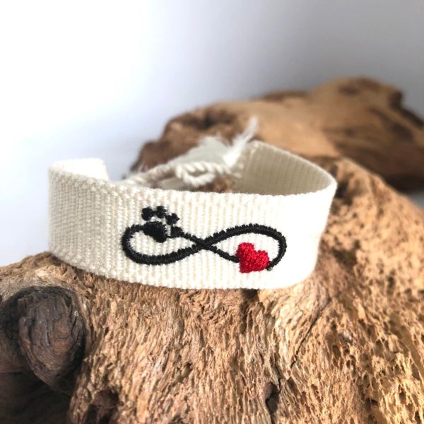 Cotton Armband-Armband-Baumwolle-gewoben-trendig-Hund-Hundeliebhaber-Infinity-Pfote-Herz-weiss-schwarz-rot-1