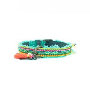 DWAM-Dog with a mission-Halsband-Collar-Dixie-Boho-Ibiza-Vintage-Hippie-trendig-Hund-Hundehalsband-gruen-rot-vegan