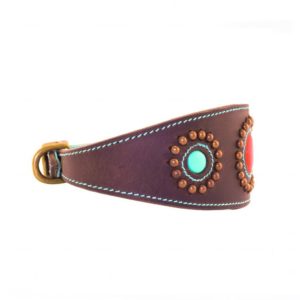 DWAM, Dog with a mission, Halsband, Hundehalsband, Leder, Hippie, Boho, Ibiza, Sammy, tuerkis, Perlen, blau, rot, braun, Greyhound1