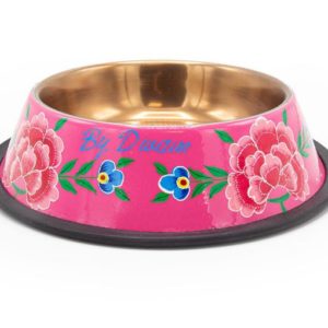 DWAM-Dog-with-a-mission-Hundehalsband-Hundenapf-Handbemalt-pink-Blumen