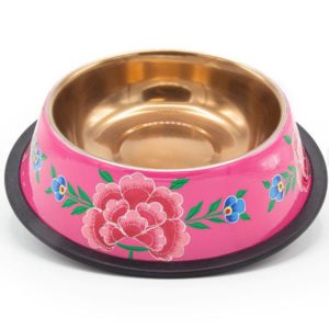 DWAM-Dog-with-a-mission-Hundehalsband-Hundenapf-Handbemalt-pink-Blumen