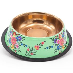 DWAM-Dog-with-a-mission-Hundehalsband-Hundenapf-Handbemalt-tuerkis-Blumen