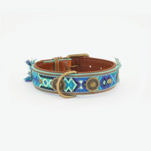 DWAM-Halsband-Hundehalsband-Boho-Ibiza-trendig-Leder-blau