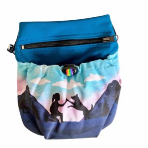 Gassitasche-Leckerlibeutel-Leckerlitasche-Bauchtasche-Hund-Hundespaziergang-Hundesport-Softshell-Friends-lila-tuerkis