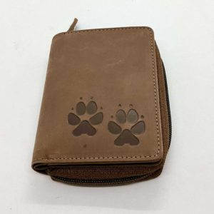 Geldbeutel-Portemonnaie-Ledergeldbeutel-viele Faecher-Reissverschluss-Hund-Hundeliebhaber-Pfoten-Pfoetchen-braun-1