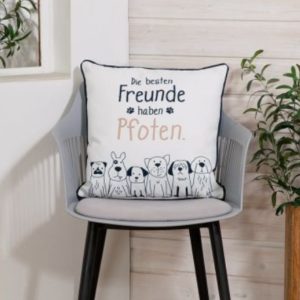 Gilde Handwerk-Hundebande-Kissen-Hundemotiv-weiss-schwarz-abziehbar-Polyester