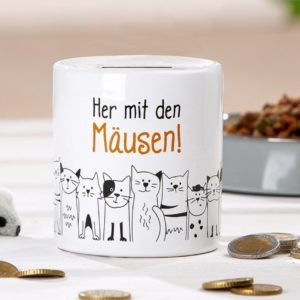Gilde Handwerk-Katze-Katzenbande-Katzenliebhaber-Geschenk-Deko-weiss-Kaesseli-Spardose-Geld-Sparen