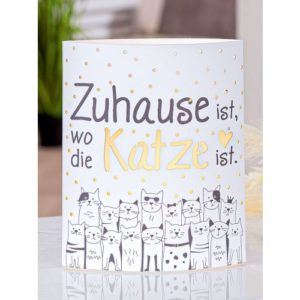 Gilde Handwerk-Katze-Katzenbande-Katzenliebhaber-Geschenk-Deko-weiss-Windlicht-Papier