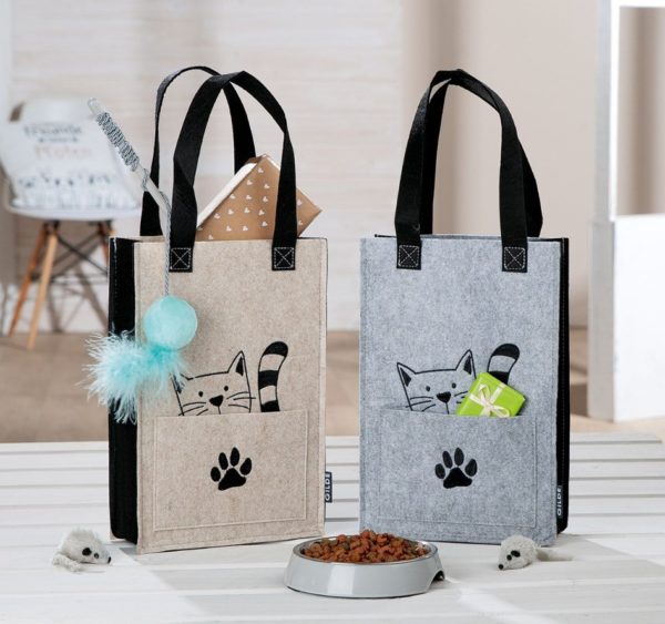 Gilde - Filz Tasche - Geschenktasche - Katze - Katzenbande - grau - beige – Bild 5