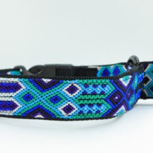 HEKA-PET-Ibizia-Style-Halsband-Hundehalsband-Mexiko-geflochten-Hand-Made-Clickverschluss-schwarzer-D-Ring-Vegan-gruen-blau-weiss-schwarz-Azulik-Zugstopp-S