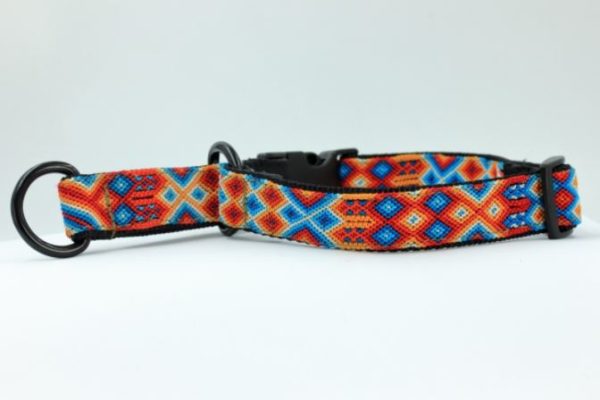 HEKA PET-Ibizia Style-Halsband-Hundehalsband-Mexiko-geflochten-Hand Made-Clickverschluss-schwarzer D-Ring-Vegan-grün-orange-weiss-schwarz-Aurora-Zugstopp