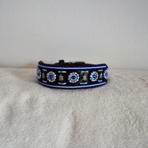 Perlenhalsband-Hundehalsband-Kenya-Afrika-Masai-Handmade-Simo Milano-blau-silber-schwarz