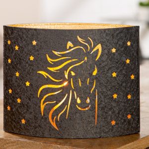 Lampe-Pferd-Sterne-Gilde-Batterien-Elipse-schwarz-gold-Geschenk-Geschenkidee