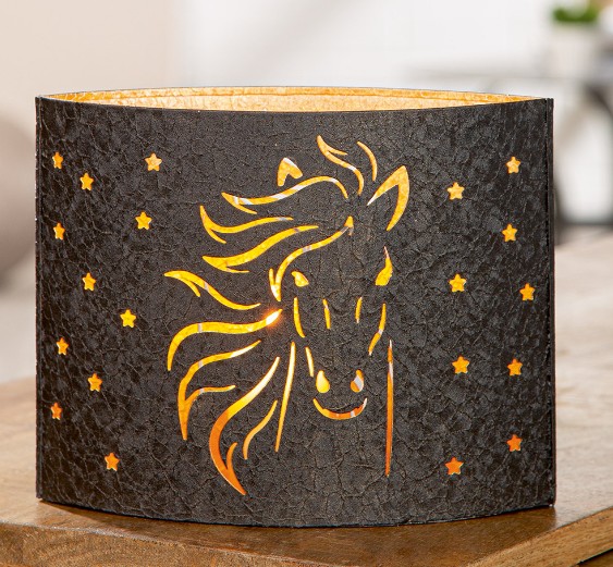 Lampe-Pferd-Sterne-Gilde-Batterien-Elipse-schwarz-gold-Geschenk-Geschenkidee