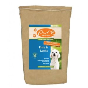 PURE-Naturfutter-natuerliches-Futter-Hundefutter-Futter-Hund-bio-Ente-Lachs-glutenfrei-singleprotein-mini-oesterreich