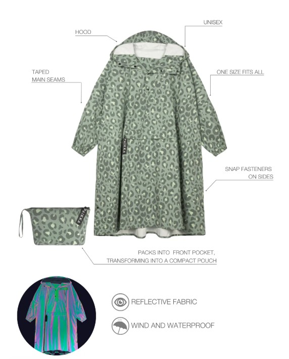 PAIKKA Regenponcho Green Leo one Size – Bild 4