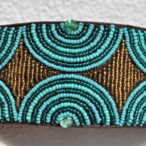 Perlenhalsband-Geflochten-Kenya-Massai-Hundehalsband-tuerkis-gold