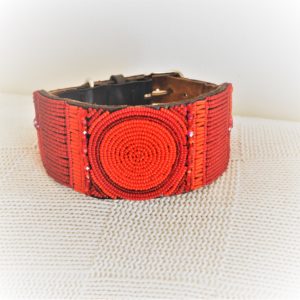Perlenhalsband-Halsband-Hund-Afrika-Kenya-Masai-Handmade-rot-Round-red