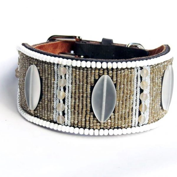 Perlenhalsband-Halsband-Hund-Kenya-Afrika-Masai-weiss-elfenbein-Elipse