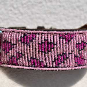 Perlenhalsband-Geflochten-Kenya-Massai-Hundehalsband-pink-rosa-leomuster-silber