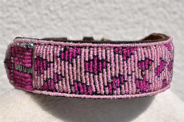 Perlenhalsband-Geflochten-Kenya-Massai-Hundehalsband-pink-rosa-leomuster-silber