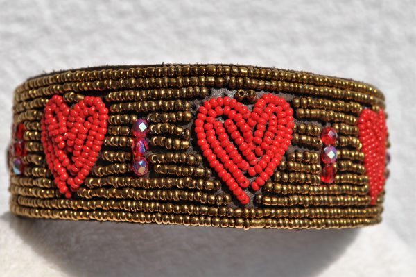 Perlenhalsband-Geflochten-Kenya-Massai-Hundehalsband-Herzen-rot-gold