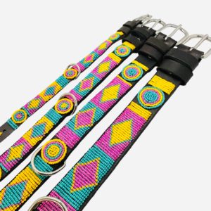 Perlenhalsband-Masai-Afrika-Hundehalsband-Halsband-gestickt-bestickt-handmade-leder-gelb-rosa-tuerkis-Helena
