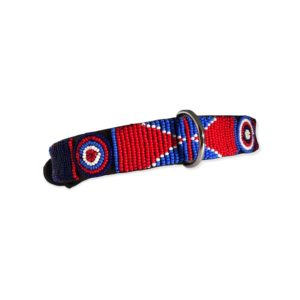 Perlenhalsnband-Halsband-Hund-Afrika-Kenya-Masai-Hero-rot-blau-weiss