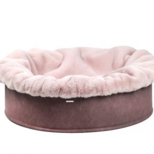 Pfoetli-Shop-BUDDELNEST-Hundebett_Dogspring-eckiges Hundebett-fake fur-Hundetraeume-qualität-Maul Ledermanufaktur-rosa-1