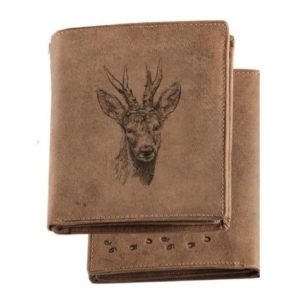 Pfoetli Shop-Gelbeutel-Geldboerse-Portemonnaie-Wildtier-Rehbock-Jagd-Geweih-Leder-braun