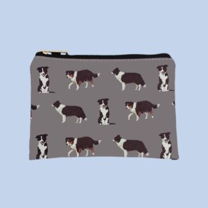 Pfoetli-Shop-Geschenk-Hundeliebhaber-Hundenarr-Hundefreund-Border Collie-Tasche-Bag-Taeschchen-Coin Purse-Geldbeute-Reissverschluss-grau