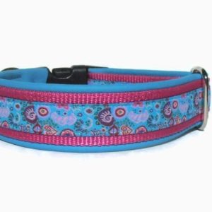 Pfoetli Shop-Halsband-Hundehalsband-Leder-Clickverschluss-Borte-bluemchen-rosa-pink