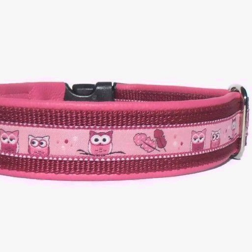 Pfoetli-Shop-Halsband-Hundehalsband-Leder-Clickverschluss-Borte-Eulen-rosa-pink