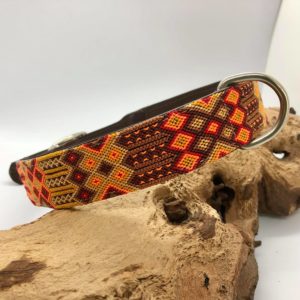 Pfoetli Shop-Halsband-Hundehalsband-Mexiko-Boho-Ibiza-geflochten-Handarbeit-Hippie-stylish-braun-orange-rot