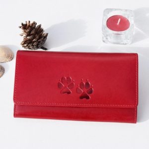 Portemonnaie-Geldbeutel-Geldboerse-Hunde-Hundeliebhaber-Pfoten-Hundepfoten-Leder-rot