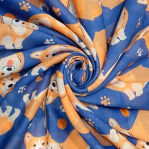 Schal-leichter Schal-kuschlig-warm-angschmiegsam-geschenk-geschenkidee-Hund-Hundeliebhaber-Corgie-blau