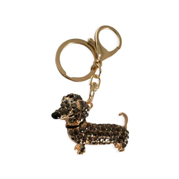 Schluessalanhaenger-Schluessel-Hund-Hundeliebhaber-Dackel-Strass-gold-grau