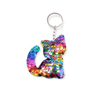 Schluessalanhaenger-Schluessel-Katze-Katzenliebhaber-Geschenk-Pailetten-Regenbogen
